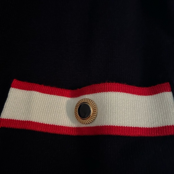 Navy blue red and cream color cardigan with beautiful buttons. Size Medium. - Picture 4 of 4